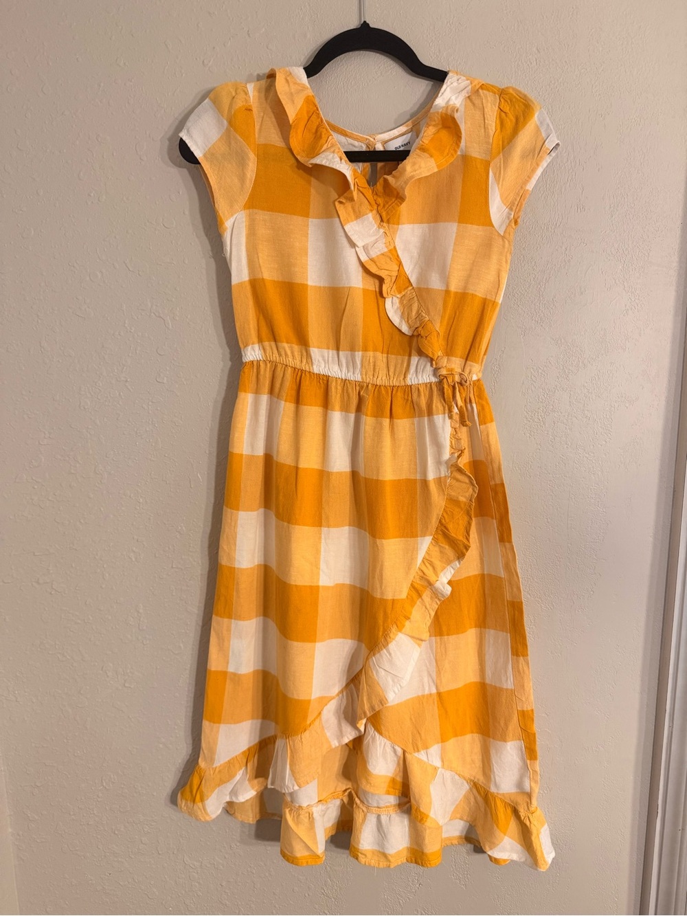 Old Navy Girls' Yellow and white Ruffle Wrap Dress